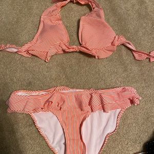 Red and white striped bathing suit